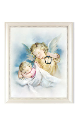 Guardian Angel With Baby Print In Pearl Frame With Glass