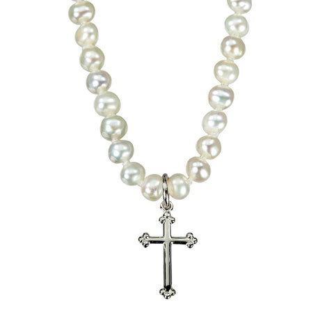 First Communion Pearl Necklace With Sterling Cross