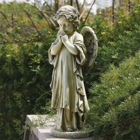 Young Guardian Angel Figure Praying Large Garden Or Memorial Statue