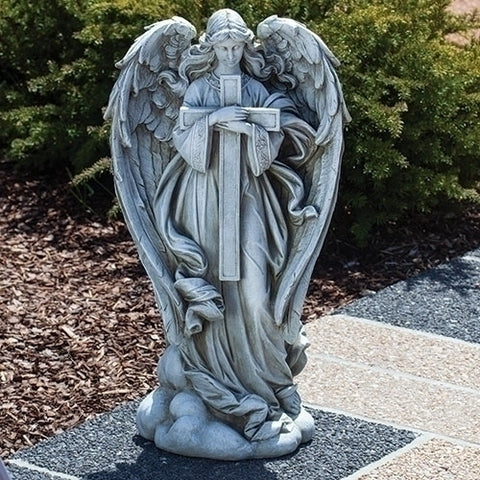 Magnificent Memorial Angel Holding Cross Garden Statue