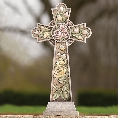 Garden cross adorned with roses