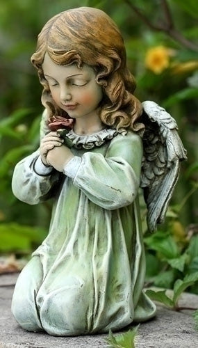 Guardian Angel Kneeling With Rose Garden Statue