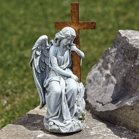 Angel With Cross Garden Memorial Statue
