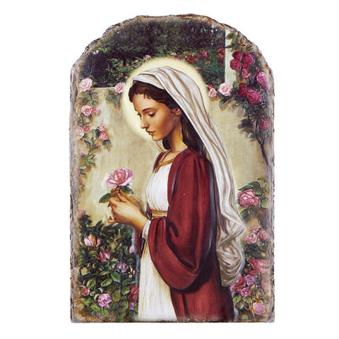 Madonna Of The Roses Tile Wall Plaque