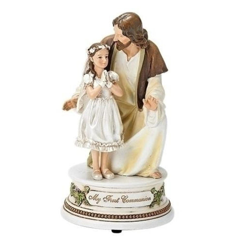 First Communion Little Girl With Jesus Musical Figure The Lord's Prayer