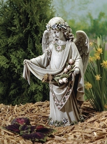 Gardian Angel With Flowers And Birds On Her Dress 16.5 " Tall