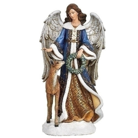 Snowy Angel With Deer Christmas Figure