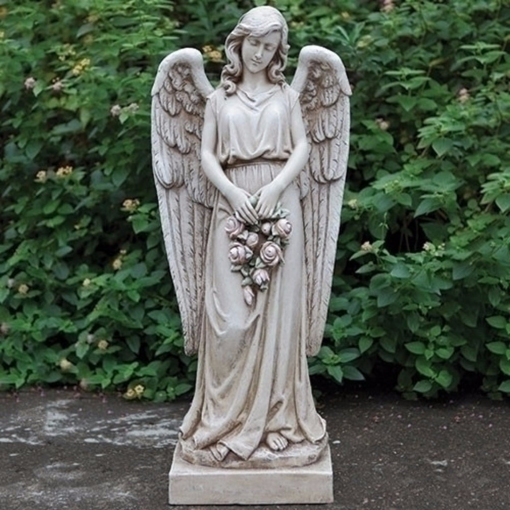Memorial Angel Holding roses garden statue