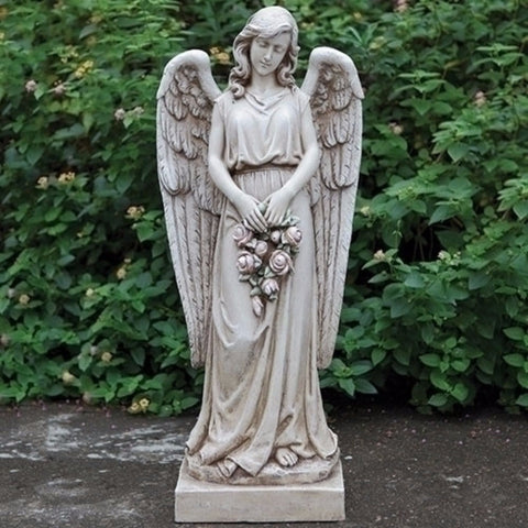 Memorial Angel Holding Rose Wreath Statue Garden Home Chapel Gravesite Amazing Figure