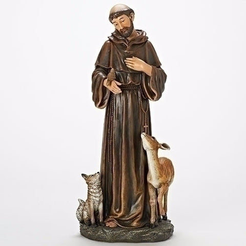 Saint Francis With Wolf And Deer Statue 18 Inch