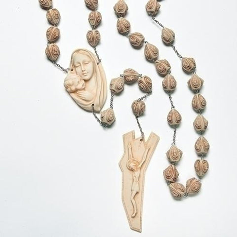 Madonna And Child Alabasterite Wall Rosary Large 65" Long