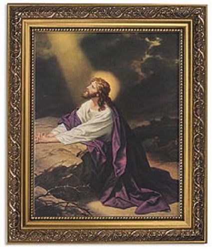 Jesus Praying At Gethsemane Print In Ornate Gold Frame