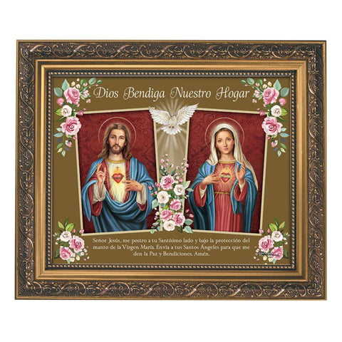 God Bless Our Home   Spanish Print in Ornate Gold Frame With Glass