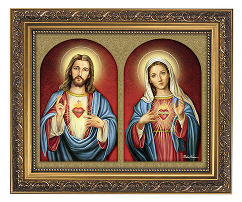Sacred Heart Of Jesus And The Immaculate Heart Of Mary Print In Ornate Frame