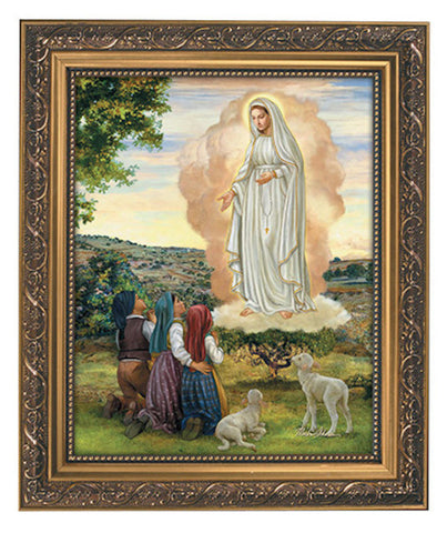 Our Lady Of Fatima Print with Children In Ornate Gold Frame With Glass