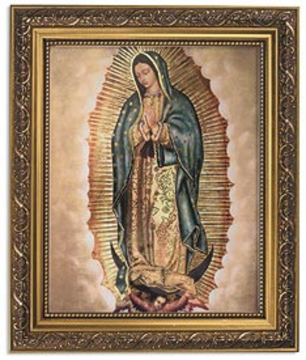 Praying Our Lady Of Guadalupe Print in Ornate Gold Frame