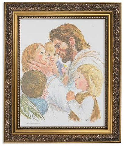 Jesus With Children In Ornate Gold Frame Artist Hook