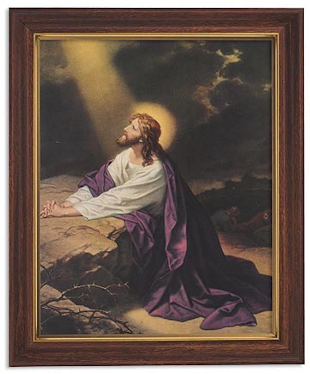 Jesus Praying At Gethsemane Print In Woodtone Frame