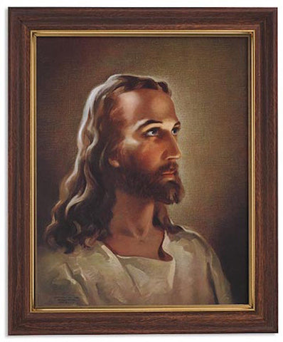 Head Of Jesus Print In Woodtone Frame With Glass By Sallman