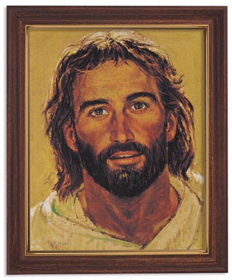 The Face Of Jesus Print By Artist Hook In Woodtone Frame With Glass