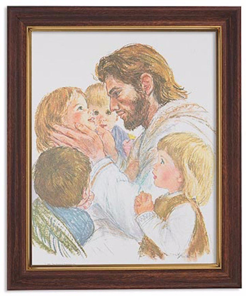 Jesus With Children In Woodtone Frame By Artist Hook