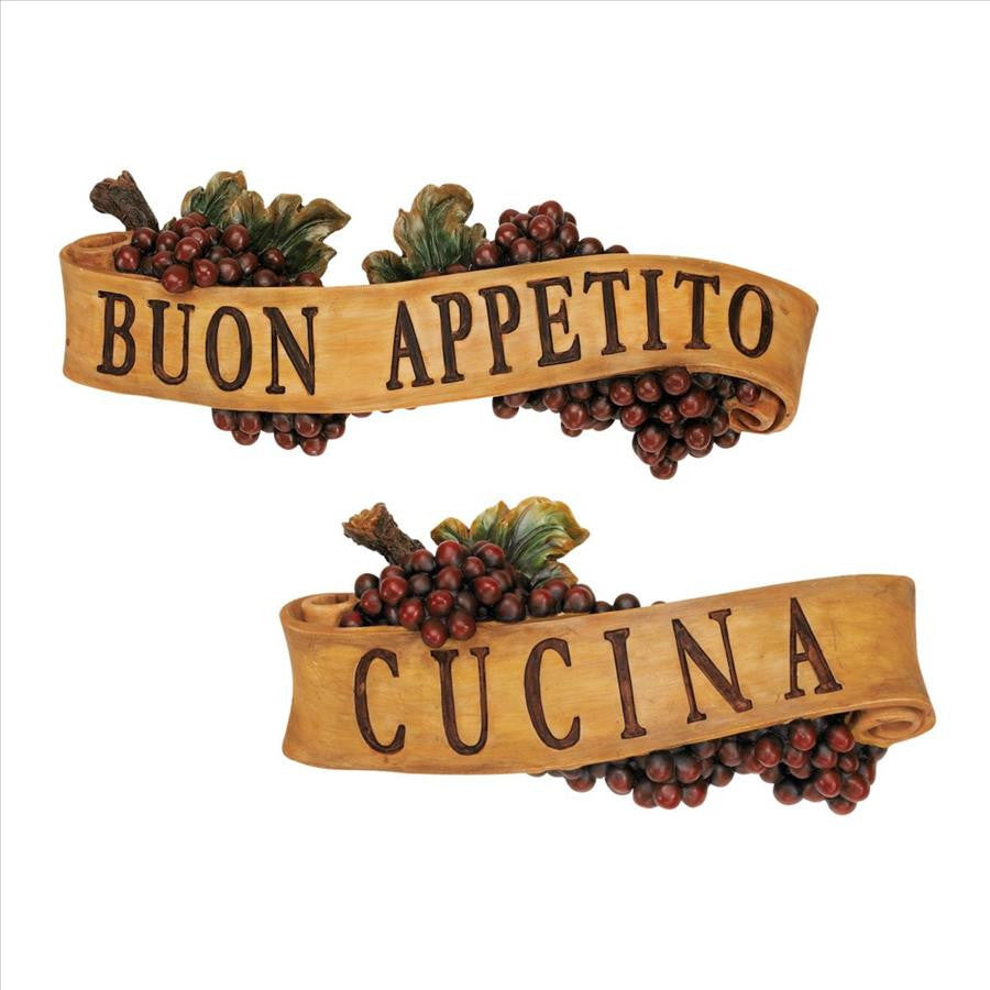 Set Of 2 Italian Style Kitchen Plaques Buon Appetito And Cucina