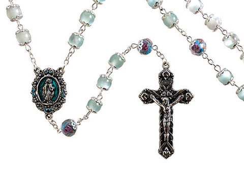Miraculous Rosary Aqua Hand Painted Beads By Paola Carola
