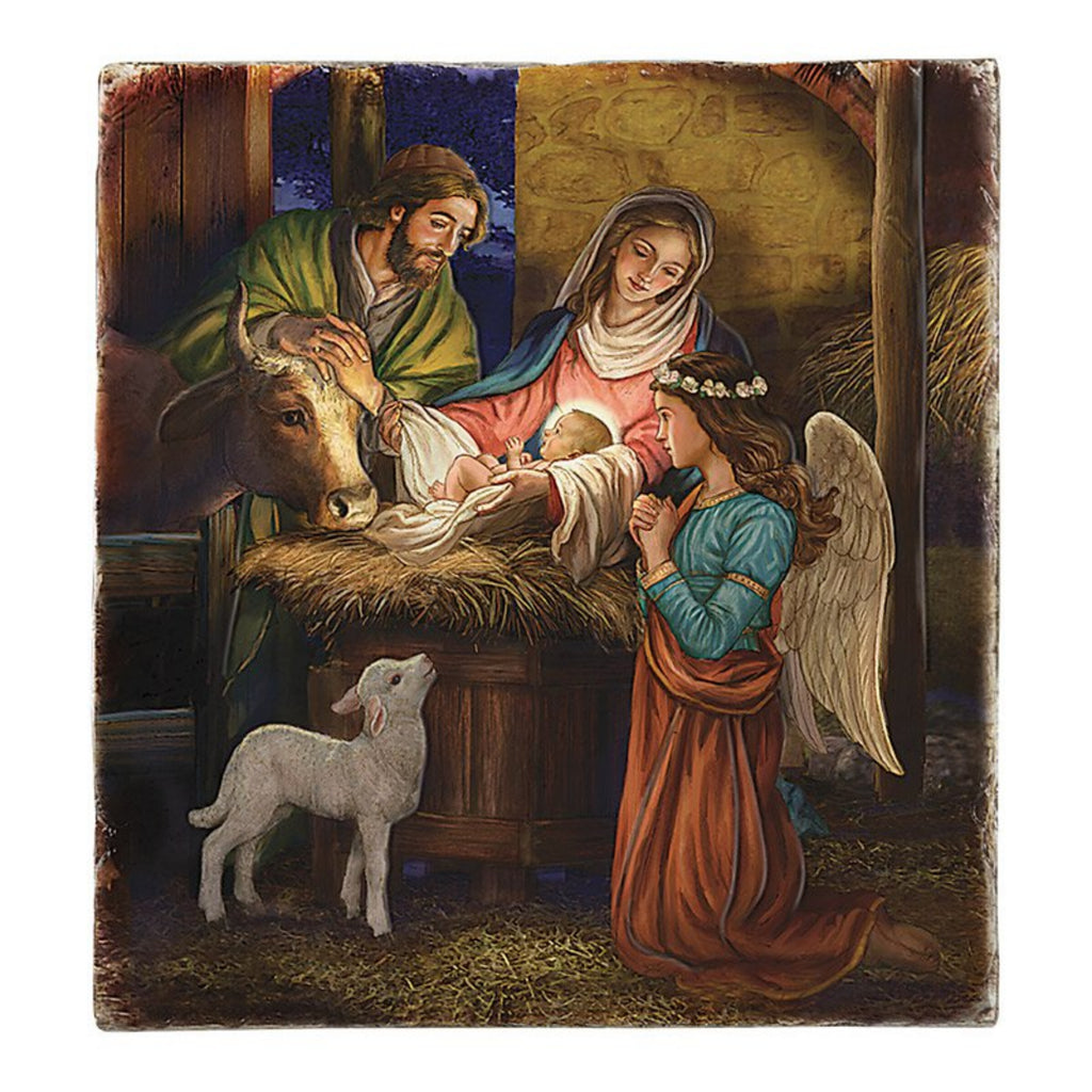 Away In The Manger Christmas Nativity Tile Plaque