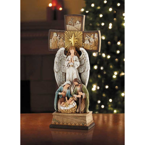 Holy Family Nativity Cross With Angel