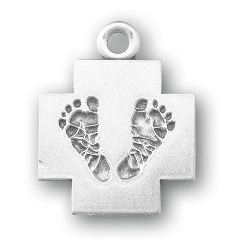 Sterling Silver Baby Feet Cross On Chain Memorial or Birth Gift Right To Life Symbol
