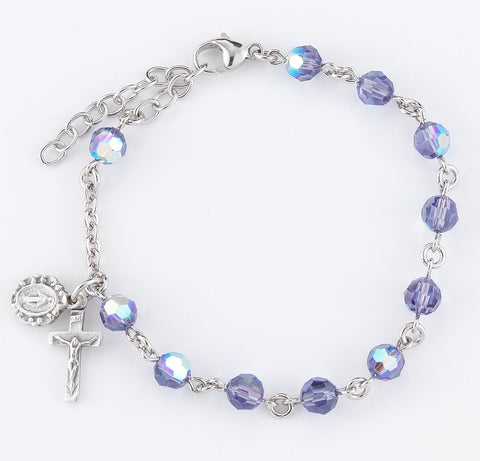 Swarovski Crystal Tanzanite Round Shaped Rosary Bracelet 6mm
