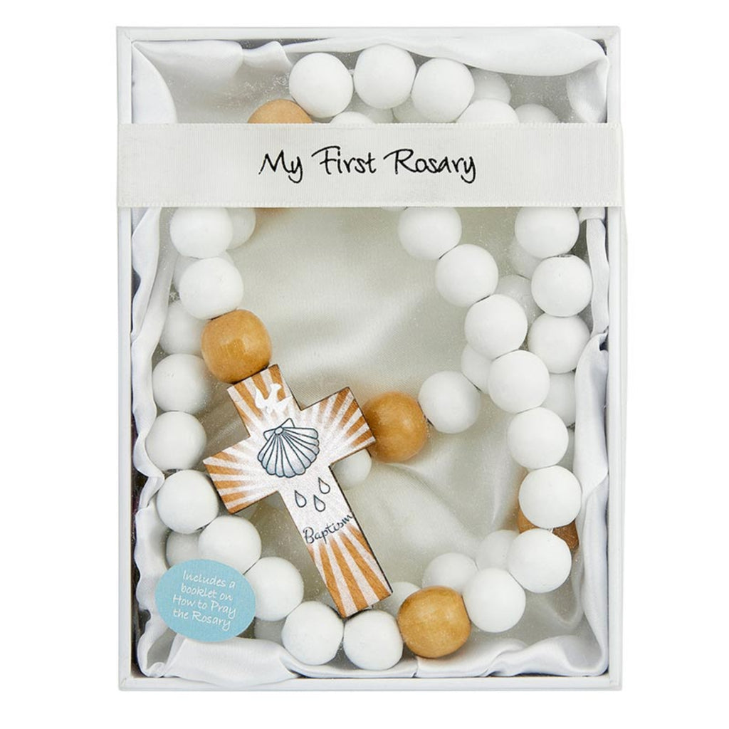 White Wood Baby Rosary - My First Rosary 
