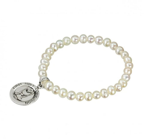 Freshwater Pearl Sterling Silver First Communion Stretch Bracelet