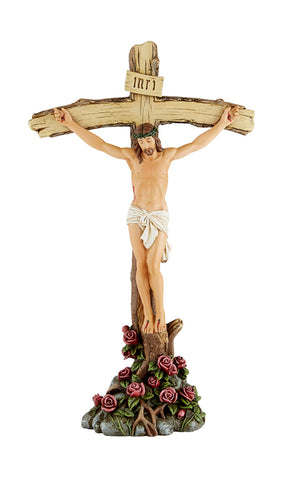 Jesus Crucifix With Roses Standing Cross