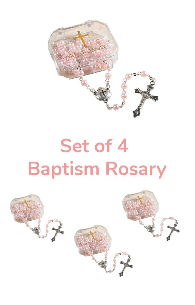 Set of 4 pink pearl baptism rosaries