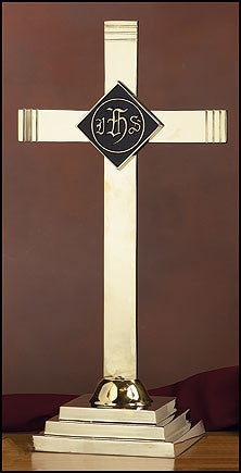 IHS Ornate Brass Altar Cross 24" Tall
