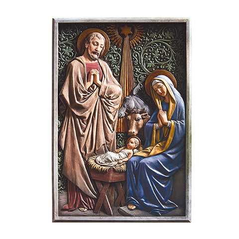 Holy Family Nativity Scene In Full Color Wall Plaque Garden or Home