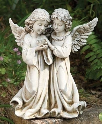 Double Angels With Bird Figure For Garden Or Home