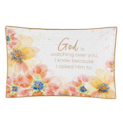 God Is Watching Floral Ceramic Trinket Tray