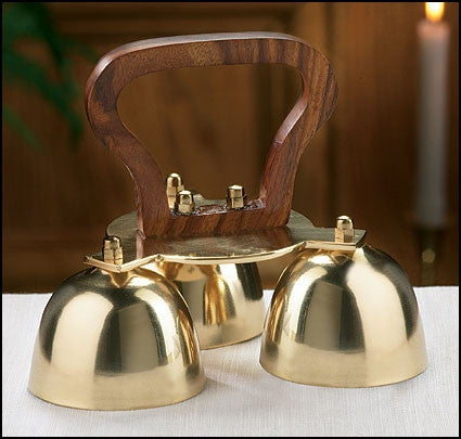 Brass Embossed Church Bells With Wooden Handle - 3 Bells