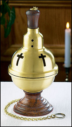 Brass And Wooden Church Sanctuary Censer With Chain