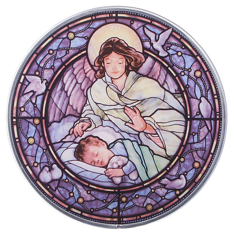 Guardian Angel Watching Over Little Boy Hanging Glass Art