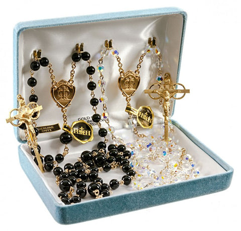 Wedding Rosary Set Swarovski Crystal Aurora Borealis Beads And Onyx Beads