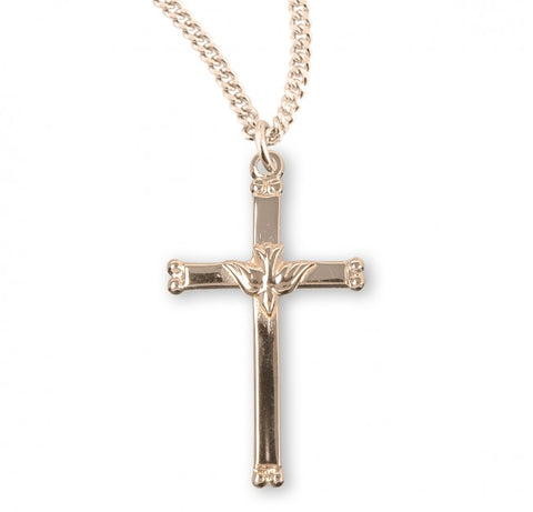Holy Spirit Dove Cross On Chain  Gold Over Sterling Silver