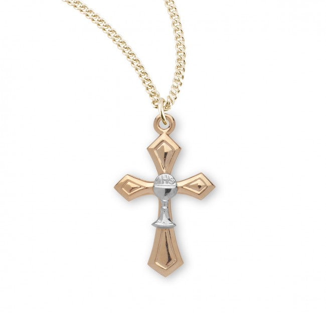 Gold Over Sterling Silver Cross With Chalice On 18 inch Chain