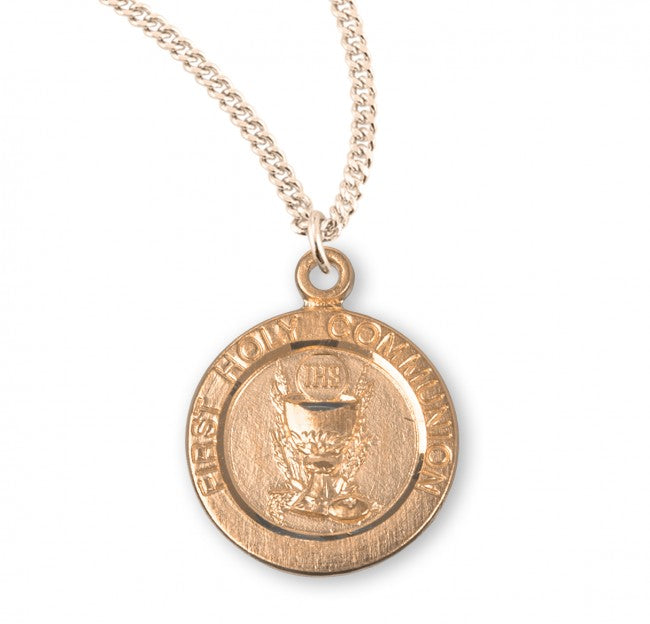 First Communion Chalice Medal On Chain Gold Over Silver
