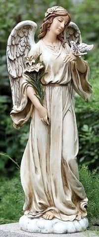 Guardian Angel Holding Dove With Flowers Garden Statue