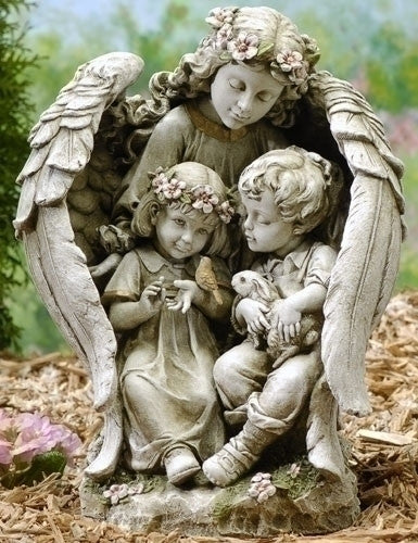 Guardian Angel With Children And Bunny Garden Statue