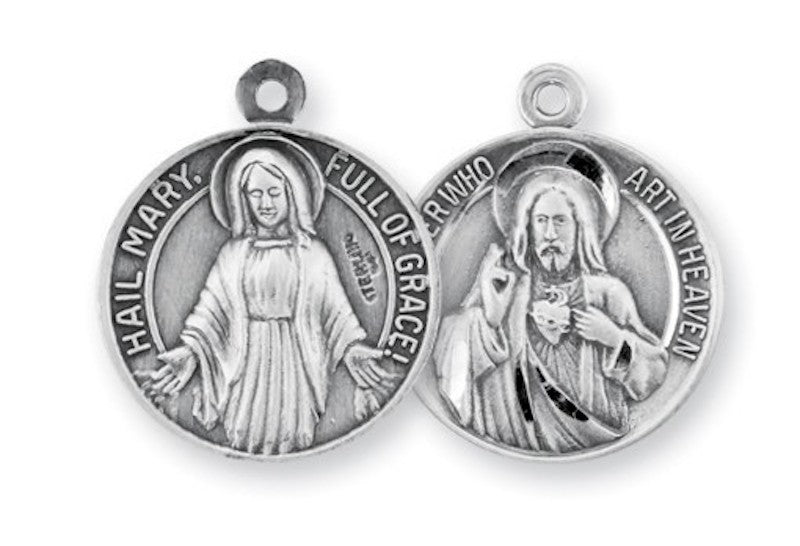 Hail Mary and Our Father sterling silver medal
