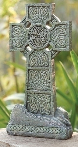 Irish Celtic Rough Look Stone Cross 16" Tall Chapel Garden Or Home